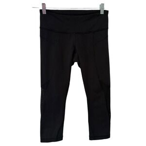 Lululemon Women Crop Sz 6 Legging 21" Black Mesh Panel Gym Workout Athletic‎